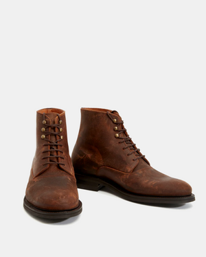 Brown Waxed Suede Plain-Toe Boot