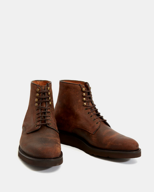 Brown Waxed Suede Lightweight Plain-Toe Boot