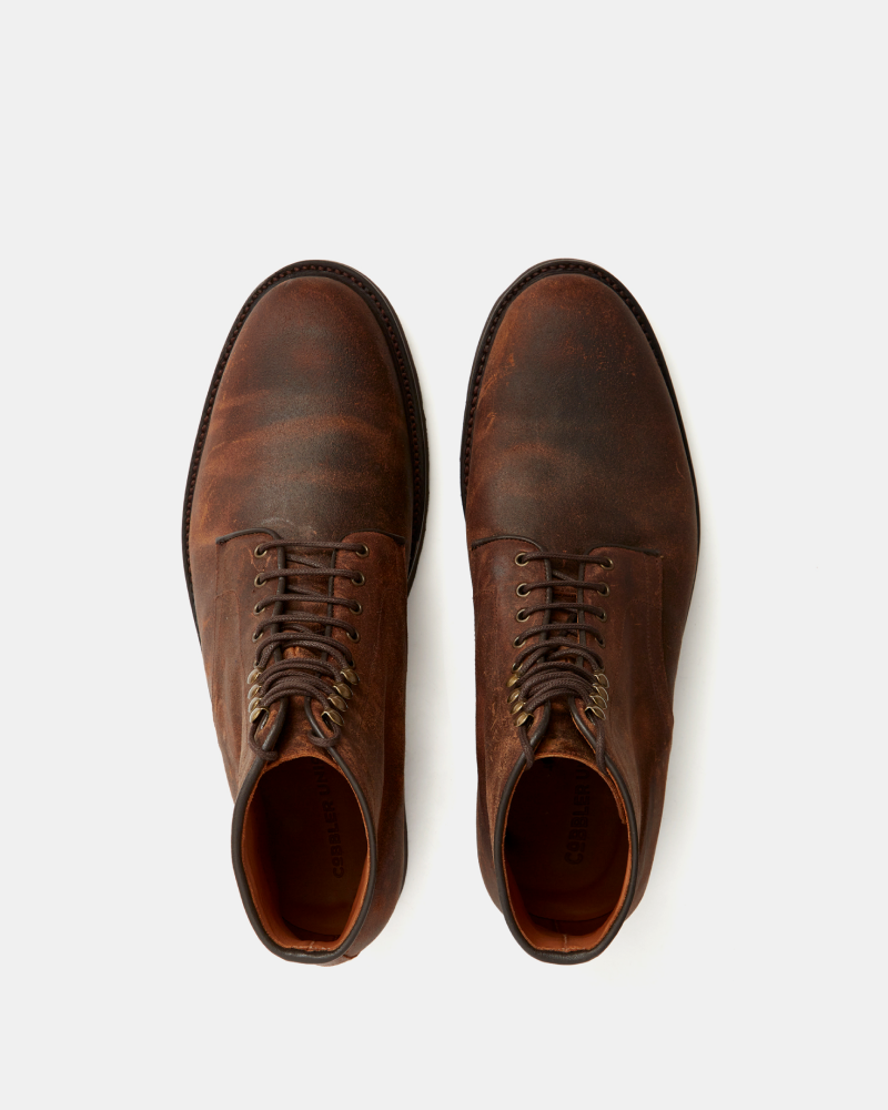 [SALE] - Brown Waxed Suede Lightweight Plain-Toe Boot